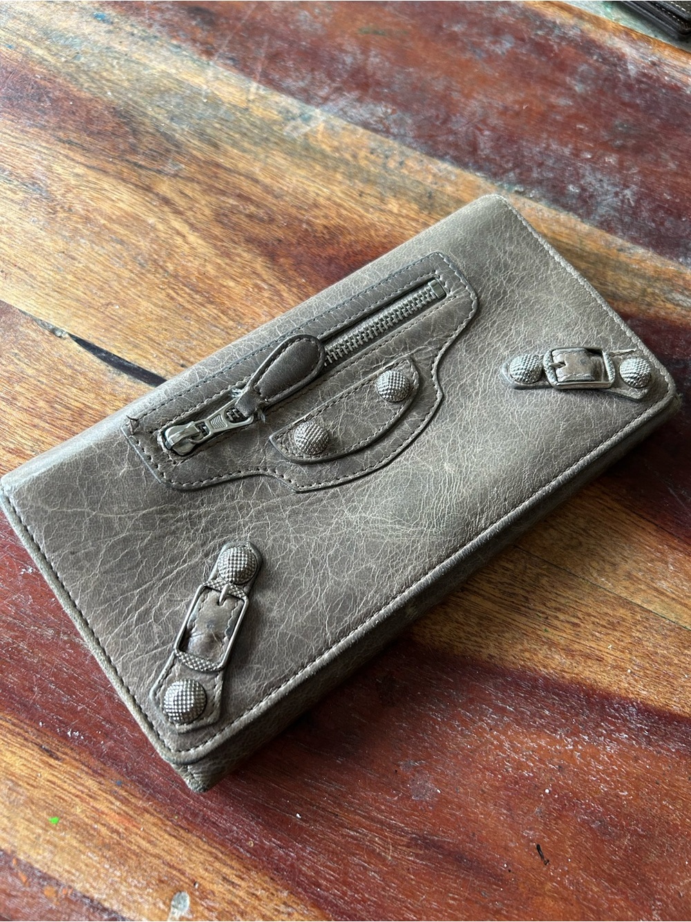 Balenciaga Gris Poivre Arena Leather Giant Silver Money Wallet Grey